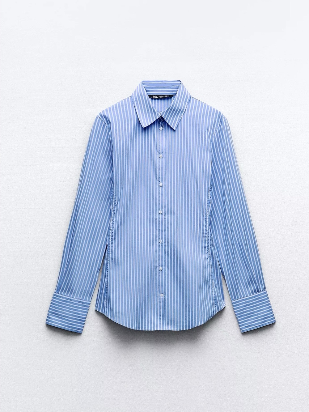 Zara Light Blue and White Fitted Poplin Dress Shirt